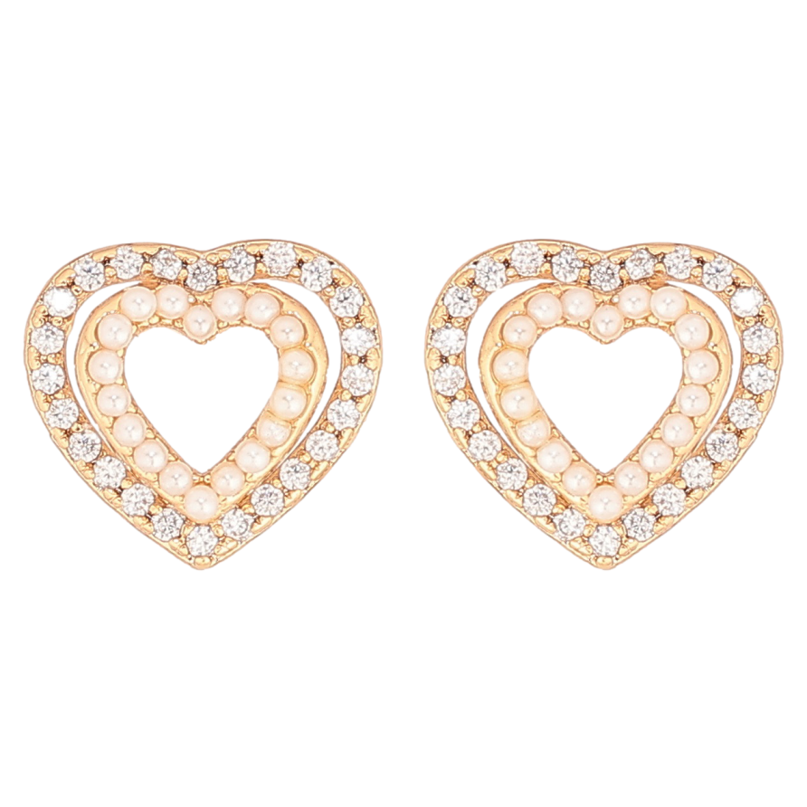 Сережки Xuping Позолота 18K пусети «Сердечка з цирконієм і перлинками» фото №1