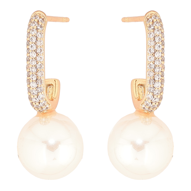 Серьги Xuping Позолота 18K пусеты Дуги с цирконием и жемчужинами фото №19