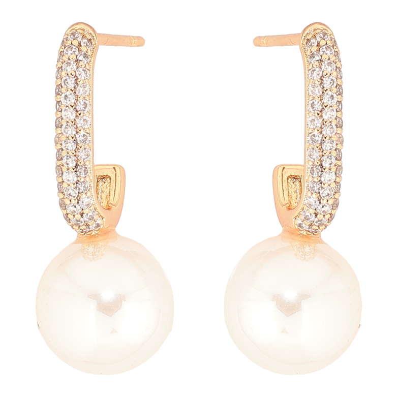 Серьги Xuping Позолота 18K пусеты Дуги с цирконием и жемчужинами фото №1