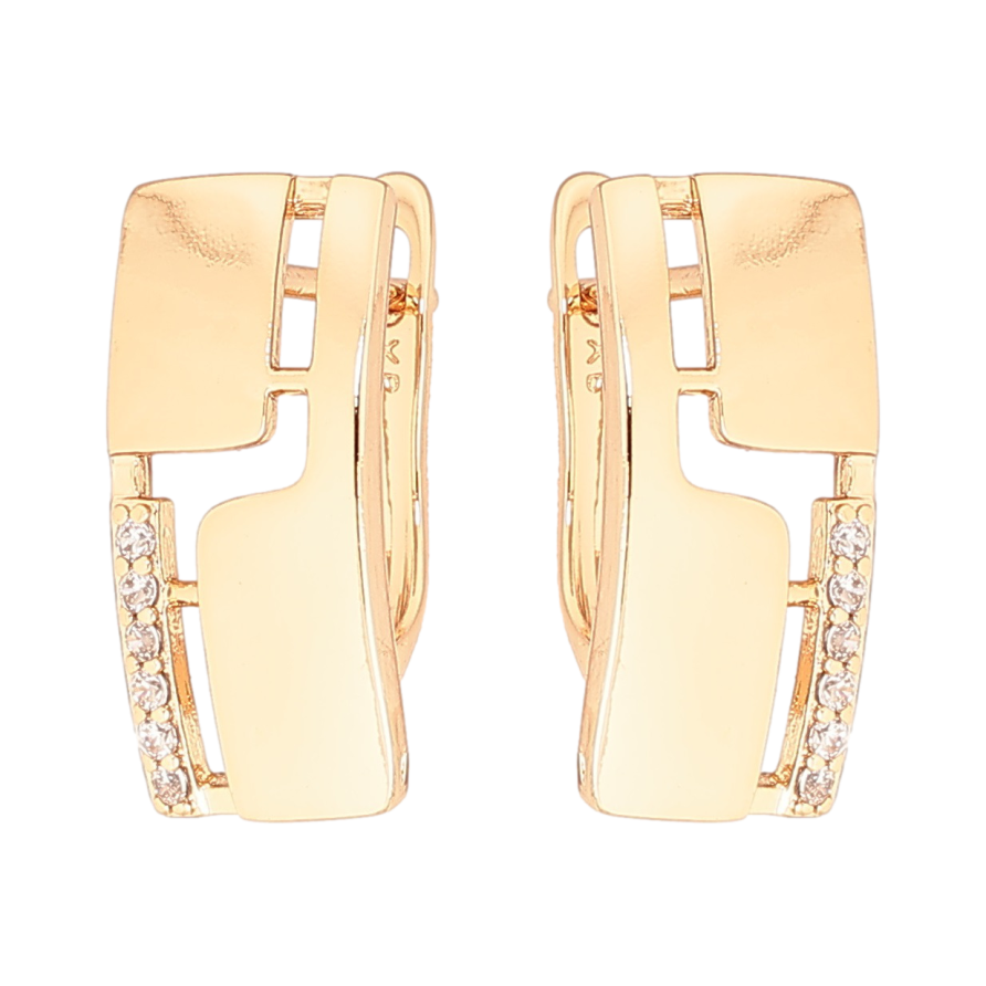 Сережки Xuping Позолота 18K англійський замок «Декоративний візерунок з доріжками цирконію» фото №1