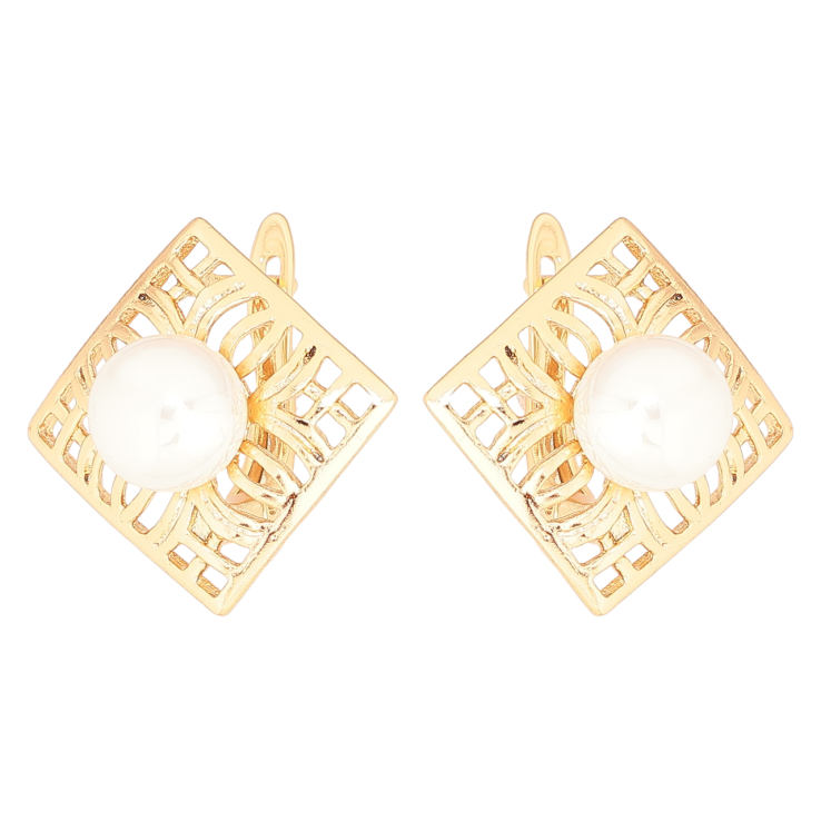 Серьги Xuping Позолота 18K английский замок Резные ромбы с жемчужинами фото №18
