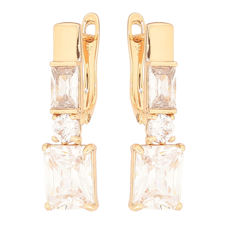 Серьги Xuping Позолота 18K английский замок Три кристалла фото №9