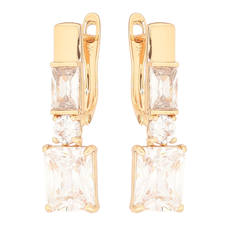 Серьги Xuping Позолота 18K английский замок Три кристалла фото №1