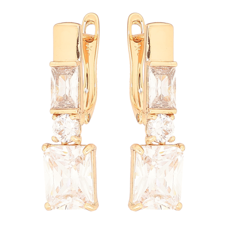 Сережки Xuping Позолота 18K англійський замок «Три кристали» фото №1