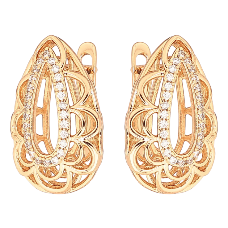 Серьги Xuping Позолота 18K английский замок Ажурные капельки с цирконием фото №10