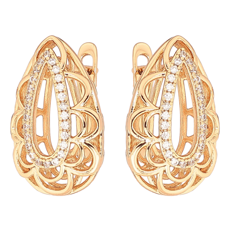 Сережки Xuping Позолота 18K англійський замок «Ажурні крапельки з цирконієм» фото №4