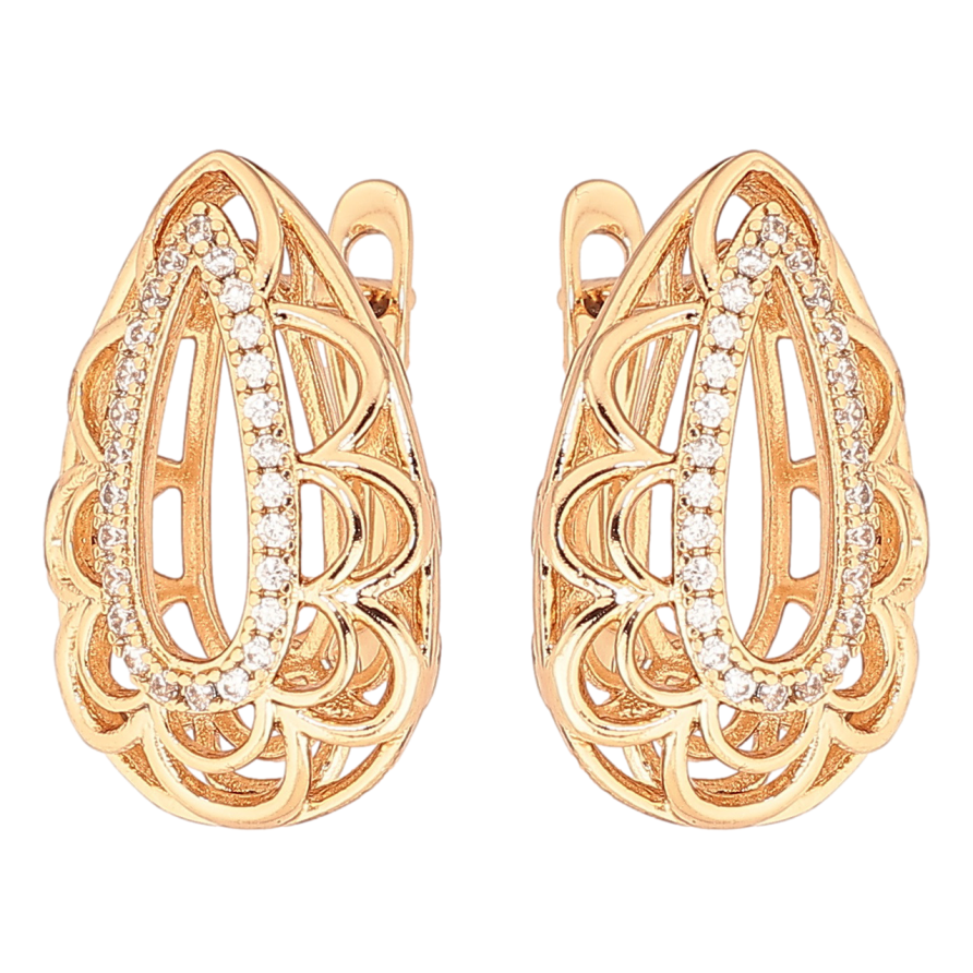 Серьги Xuping Позолота 18K английский замок Ажурные капельки с цирконием фото №1