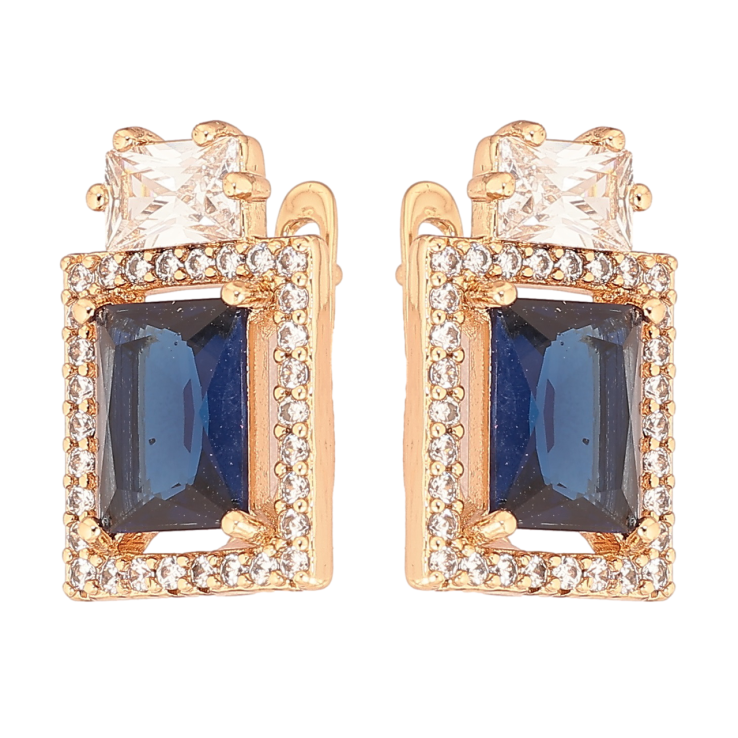 Серьги Xuping Позолота 18K английский замок Синие кристаллы в обрамлении циркония фото №24