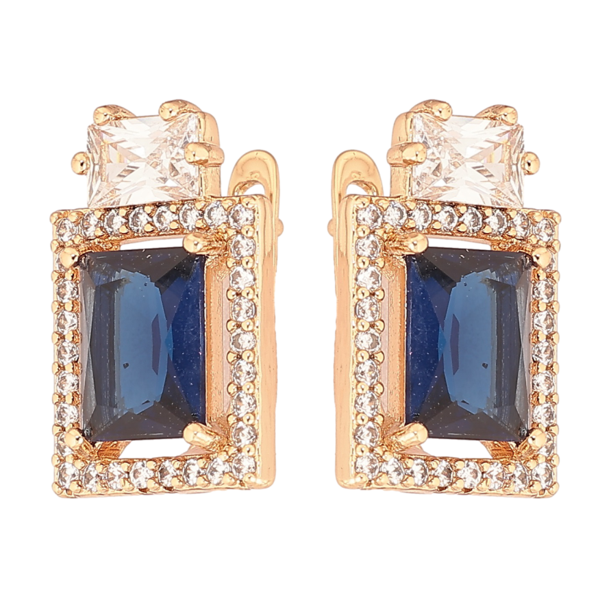 Серьги Xuping Позолота 18K английский замок Синие кристаллы в обрамлении циркония фото №1