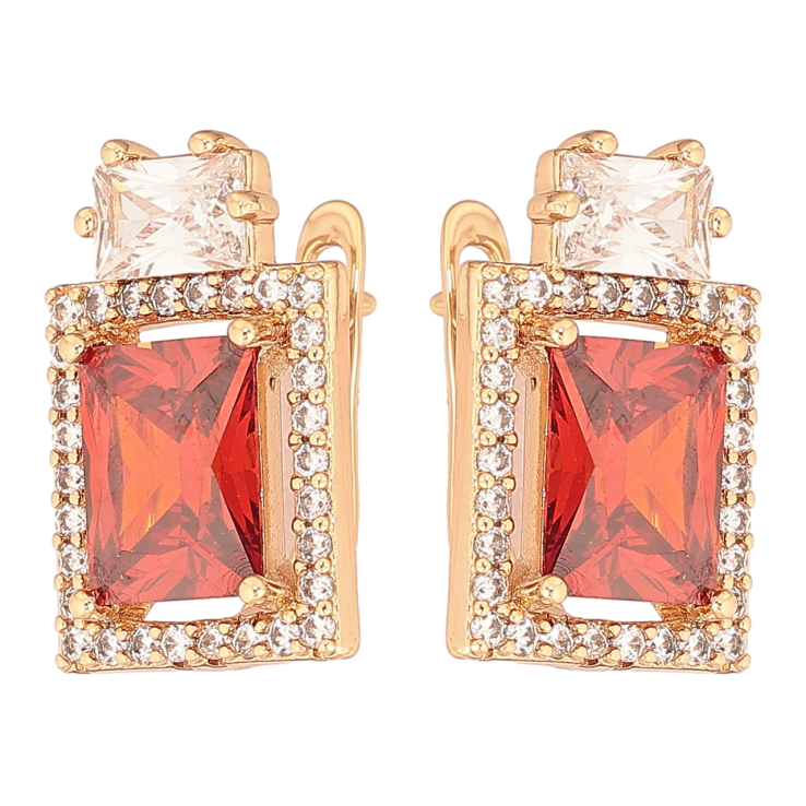 Сережки Xuping Позолота 18K англійський замок «Червоні кристали в обрамленні цирконію» фото №21