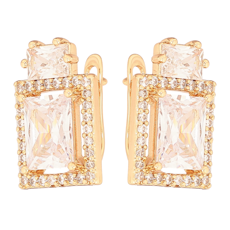 Сережки Xuping Позолота 18K англійський замок «Кристали в обрамленні цирконію» фото №1