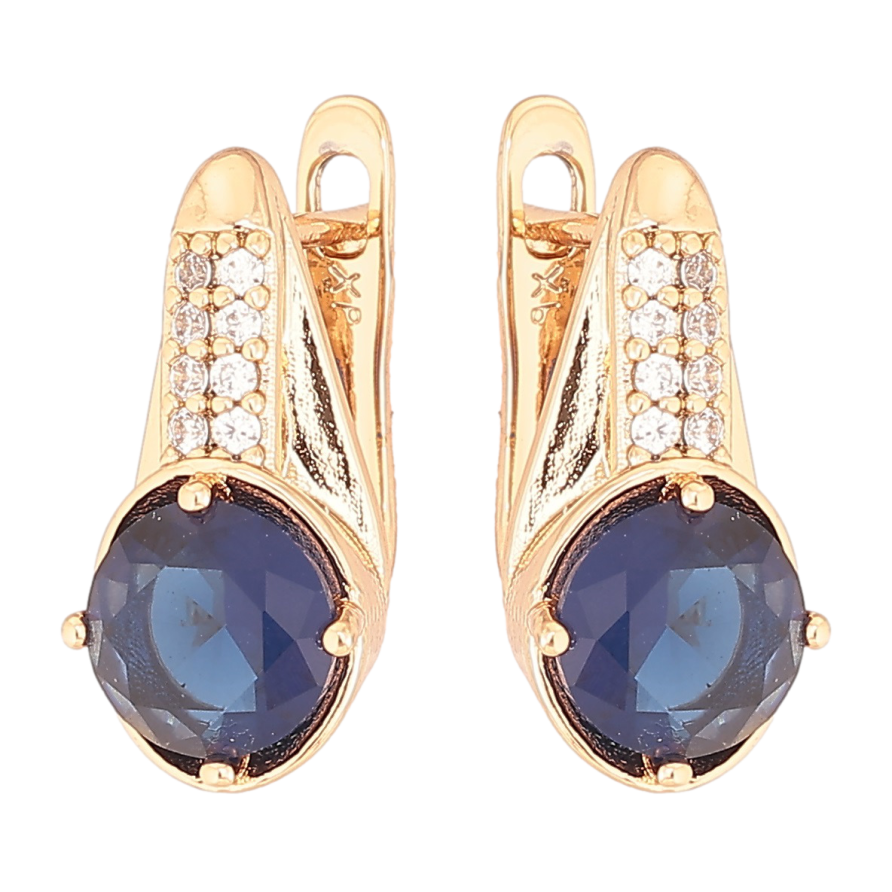 Серьги Xuping Позолота 18K английский замок Узор с цирконием и синими кристаллами фото №1