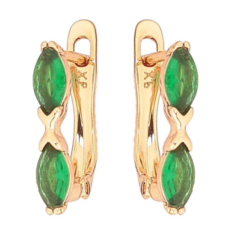 Серьги Xuping Позолота 18K английский замок Зеленые кристаллы фото №1