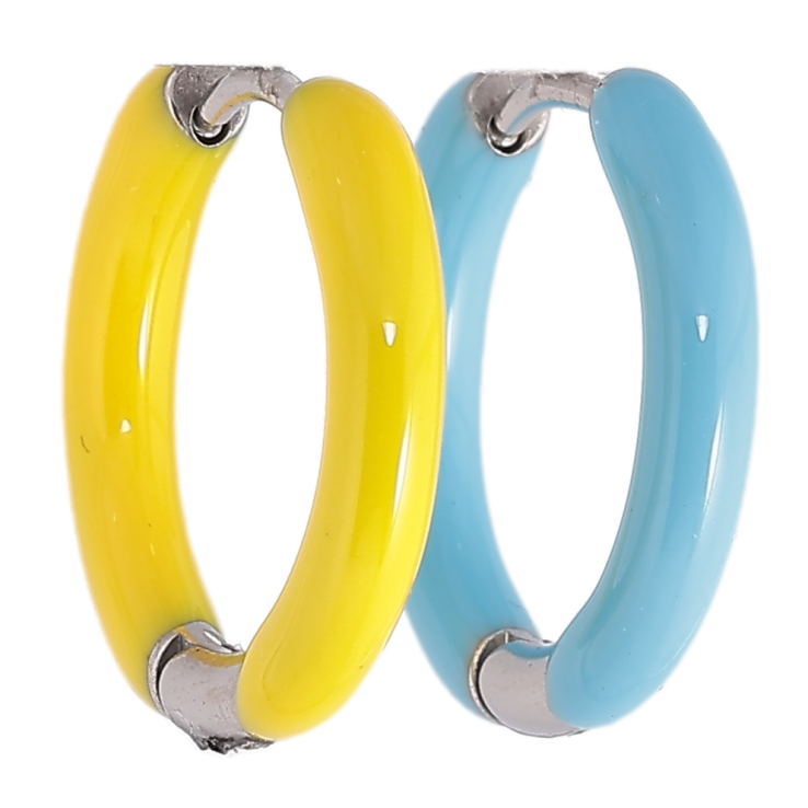Сережки Xuping TTM Stainless Steel колір Родій колечка «Пофарбовані жовто-блакитною емаллю» ø 20мм, шир. 3мм фото №5