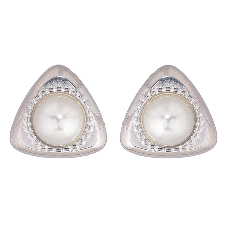 Сережки Xuping TTM Stainless Steel колір Родій пусети «Трикутники з перлинними вставками» фото №2