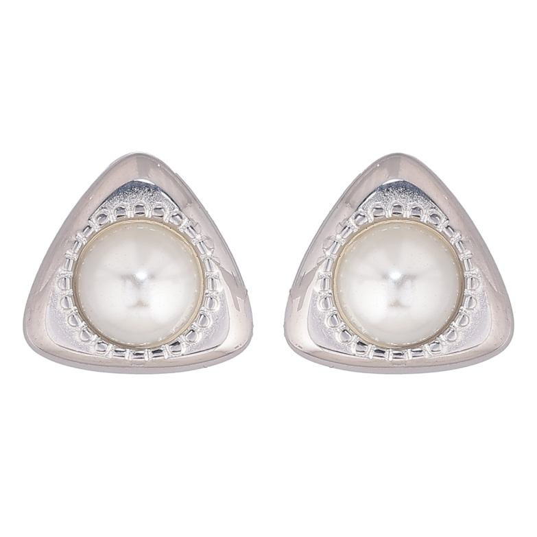 Сережки Xuping TTM Stainless Steel колір Родій пусети «Трикутники з перлинними вставками» фото №1