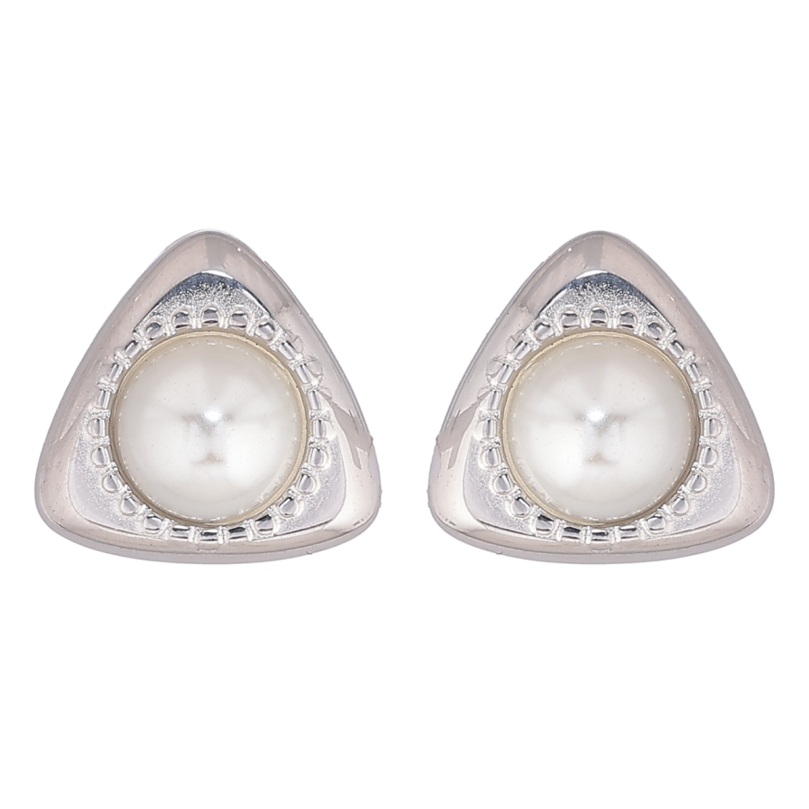 Сережки Xuping TTM Stainless Steel колір Родій пусети «Трикутники з перлинними вставками» фото №1