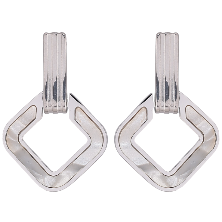 Сережки Xuping TTM Stainless Steel колір Родій пусети «Ромбові підвіски з перламутровими вставками» фото №4