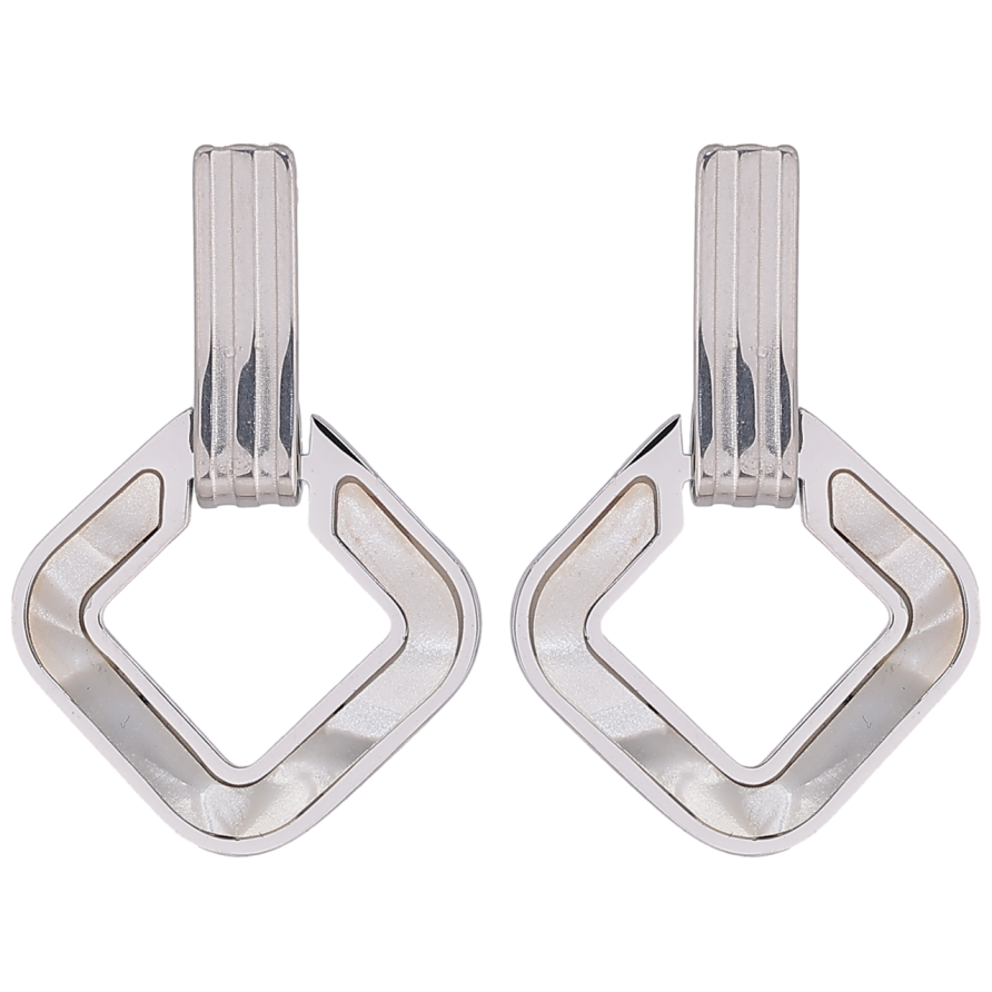 Сережки Xuping TTM Stainless Steel колір Родій пусети «Ромбові підвіски з перламутровими вставками» фото №1