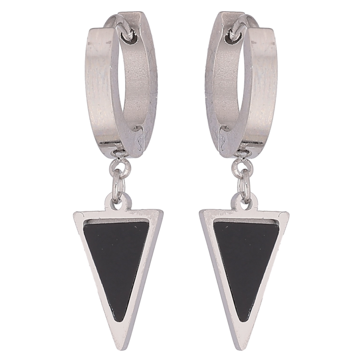 Серьги Xuping TTM Stainless Steel цвет Родий подвески на колечках Треугольники с черными вставками фото №4
