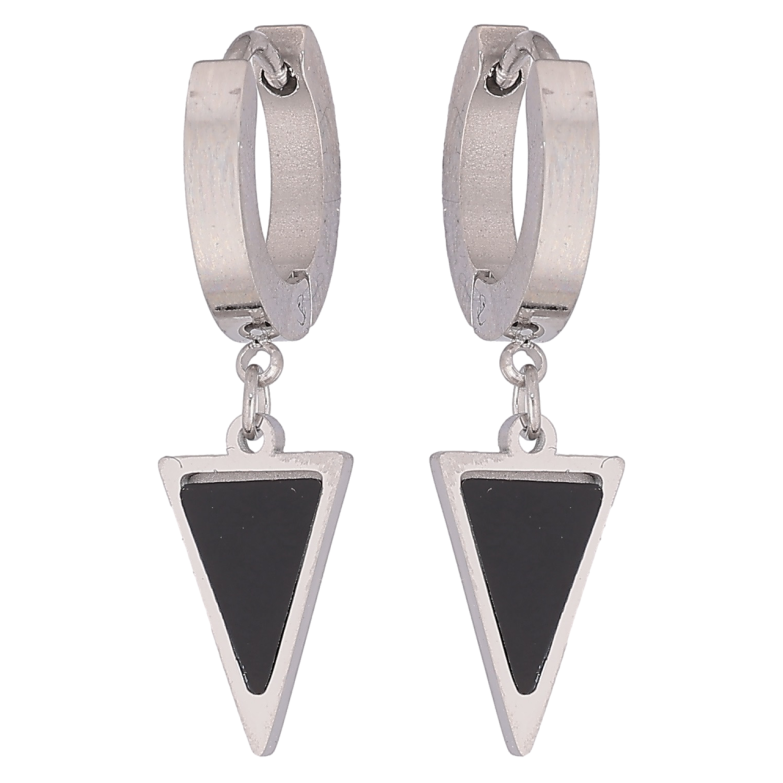 Серьги Xuping TTM Stainless Steel цвет Родий подвески на колечках Треугольники с черными вставками фото №1