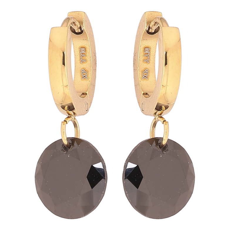 Сережки Xuping TTM Stainless Steel колір 14К підвіски на колечках «Чорні кристали» ø 10мм фото №1