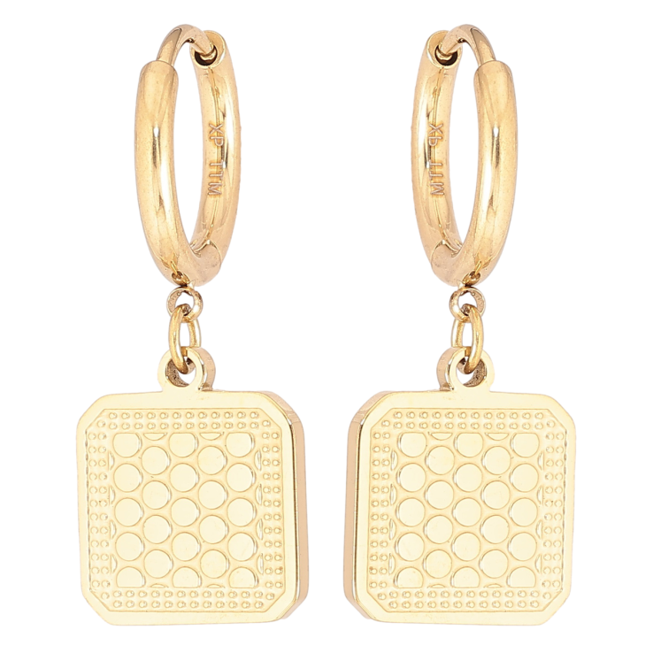 Серьги Xuping TTM Stainless Steel цвет 14К подвески на колечках Квадратные подвески с узором фото №12