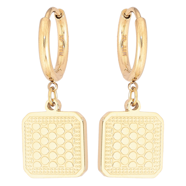 Серьги Xuping TTM Stainless Steel цвет 14К подвески на колечках Квадратные подвески с узором фото №6