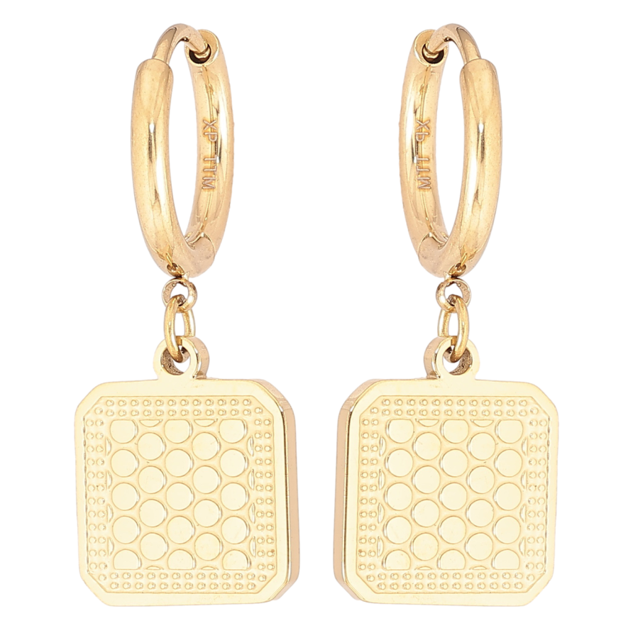 Серьги Xuping TTM Stainless Steel цвет 14К подвески на колечках Квадратные подвески с узором фото №1