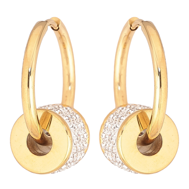 Серьги Xuping TTM Stainless Steel цвет 14К подвески на колечках Бусины с цирконием 2 в 1 фото №5