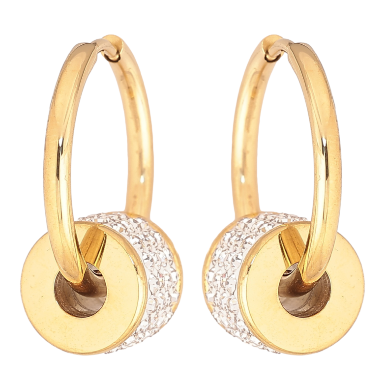 Сережки Xuping TTM Stainless Steel колір 14К підвіски на колечках «Намистини з цирконієм» 2 в 1 фото №4