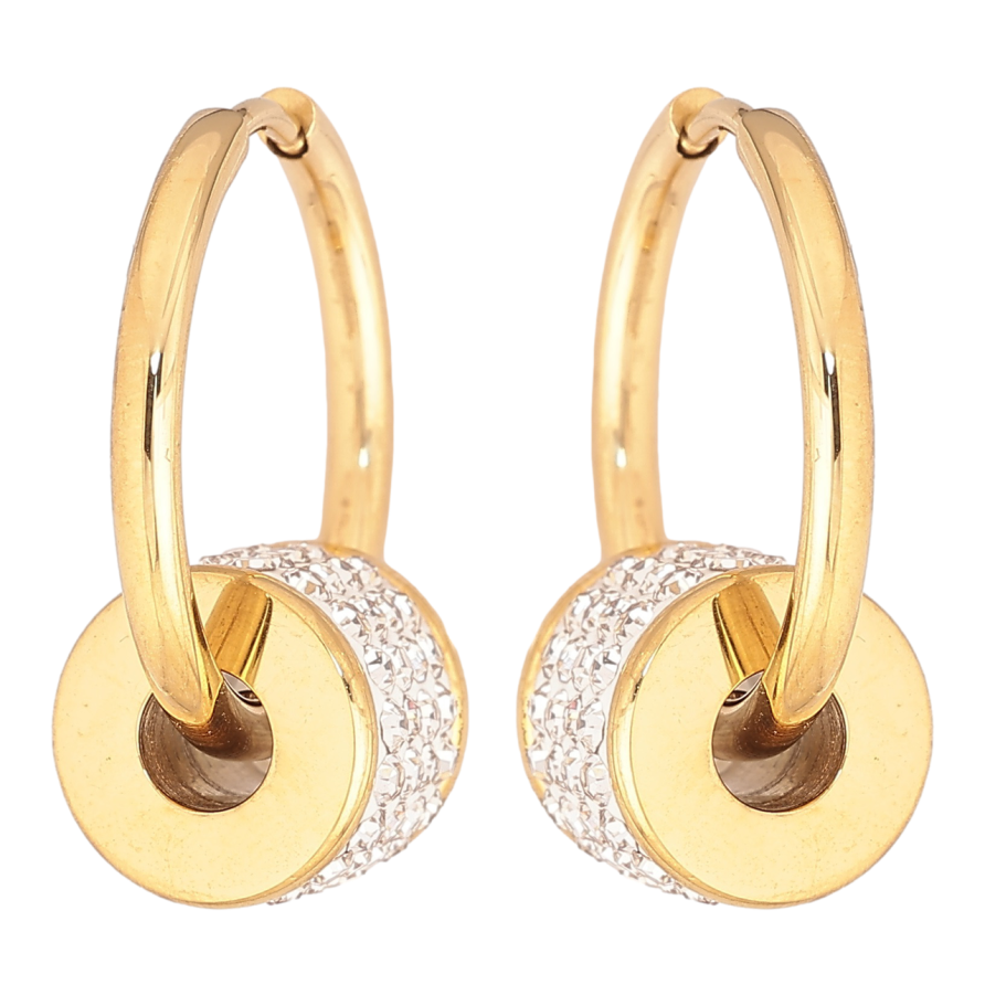 Серьги Xuping TTM Stainless Steel цвет 14К подвески на колечках Бусины с цирконием 2 в 1 фото №1