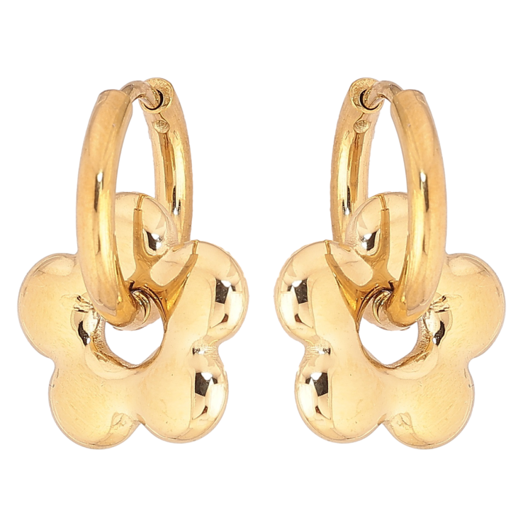 Серьги Xuping TTM Stainless Steel цвет 14К подвески на колечках Цветочки 2 в 1 фото №14