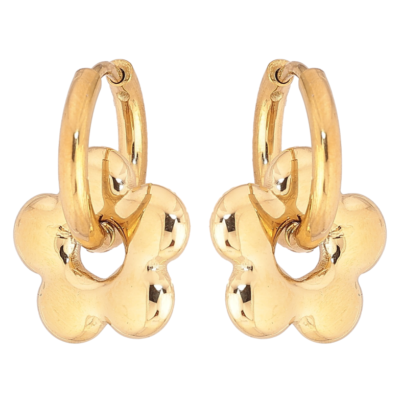 Сережки Xuping TTM Stainless Steel колір 14К підвіски на колечках «Квіточки» 2 в 1 фото №6