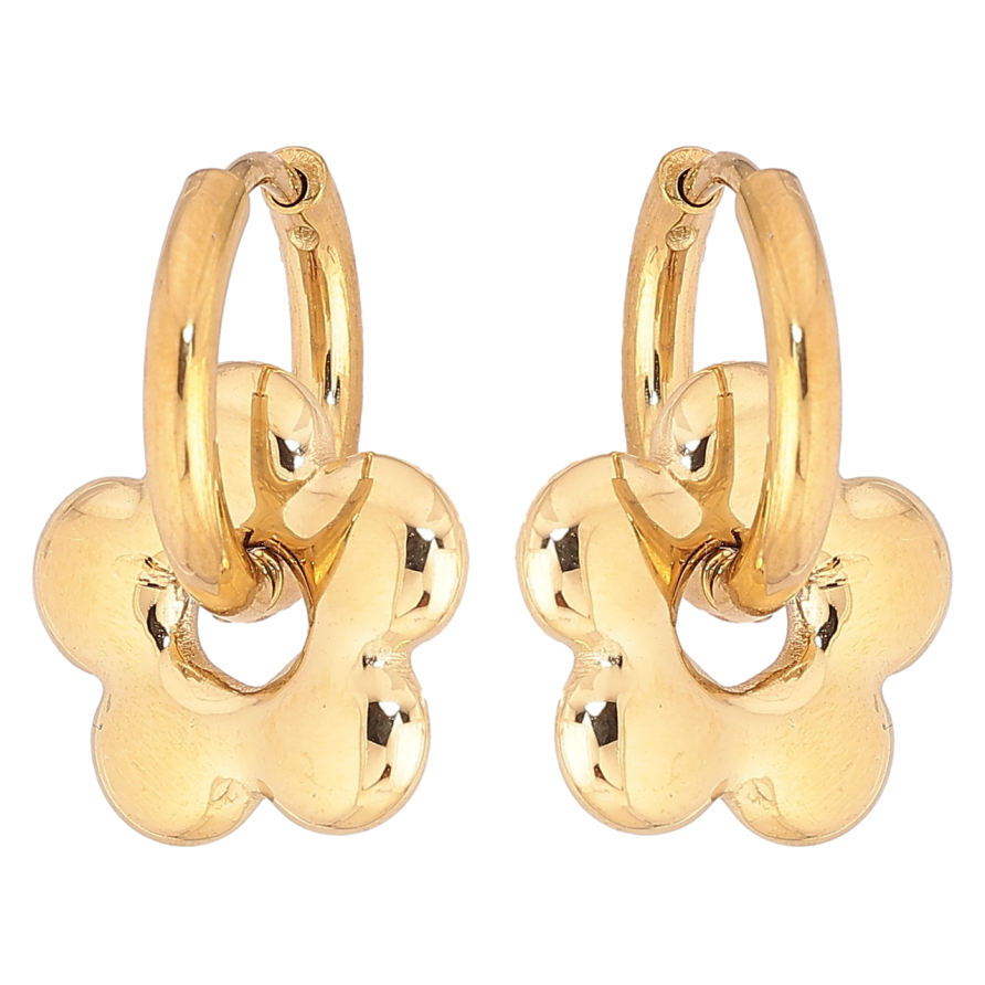 Серьги Xuping TTM Stainless Steel цвет 14К подвески на колечках Цветочки 2 в 1 фото №1