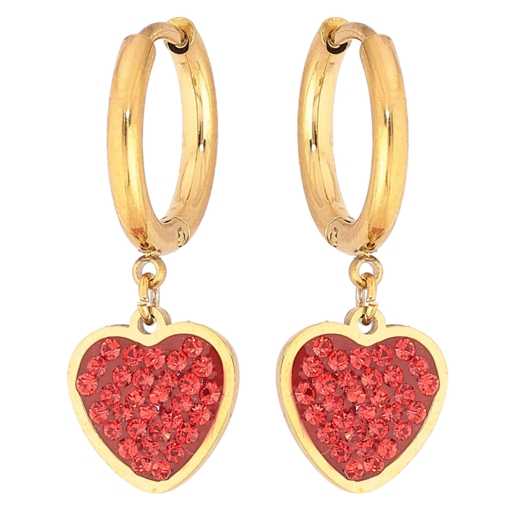 Серьги Xuping TTM Stainless Steel цвет 14К подвески на колечках Красные сердечки с кристаллами фото №11