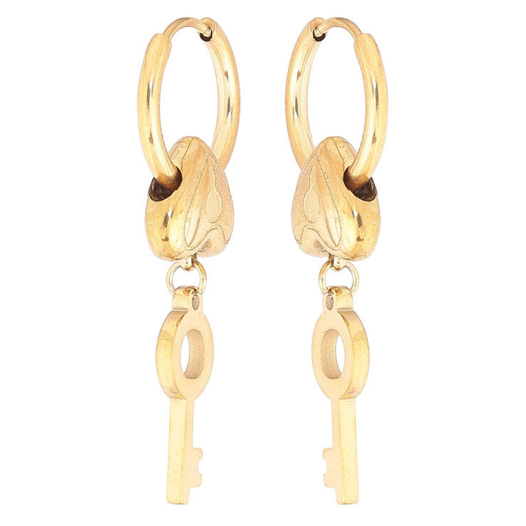 Серьги Xuping TTM Stainless Steel цвет 14К подвески на колечках Сердечки с ключиками 2 в 1 фото №7