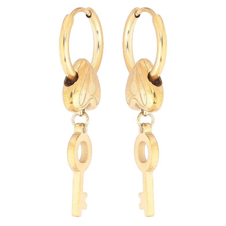 Серьги Xuping TTM Stainless Steel цвет 14К подвески на колечках Сердечки с ключиками 2 в 1 фото №1