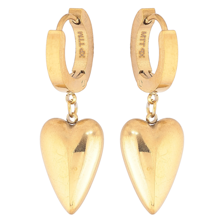 Сережки Xuping TTM Stainless Steel колір 14К підвіски на колечках «Сердечка» фото №1