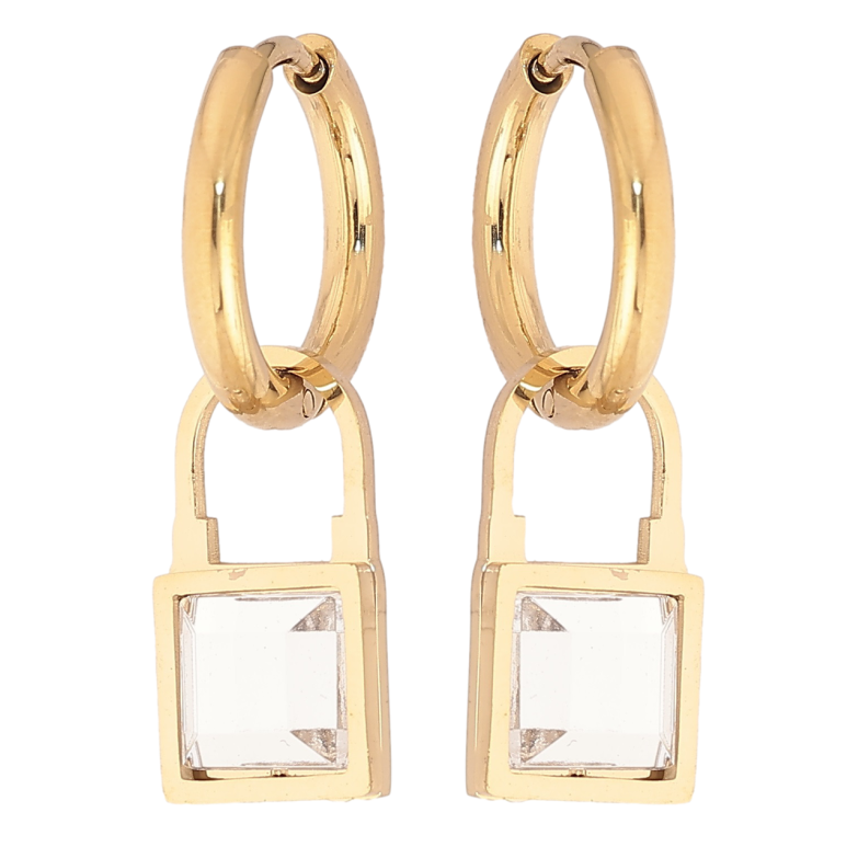 Сережки Xuping TTM Stainless Steel колір 14К підвіски на колечках «Кришталеві замочки» 2 в 1 фото №6