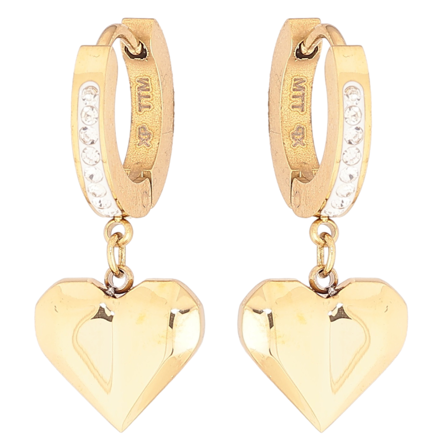 Серьги Xuping TTM Stainless Steel цвет 14К подвески на колечках Сердечки фото №1