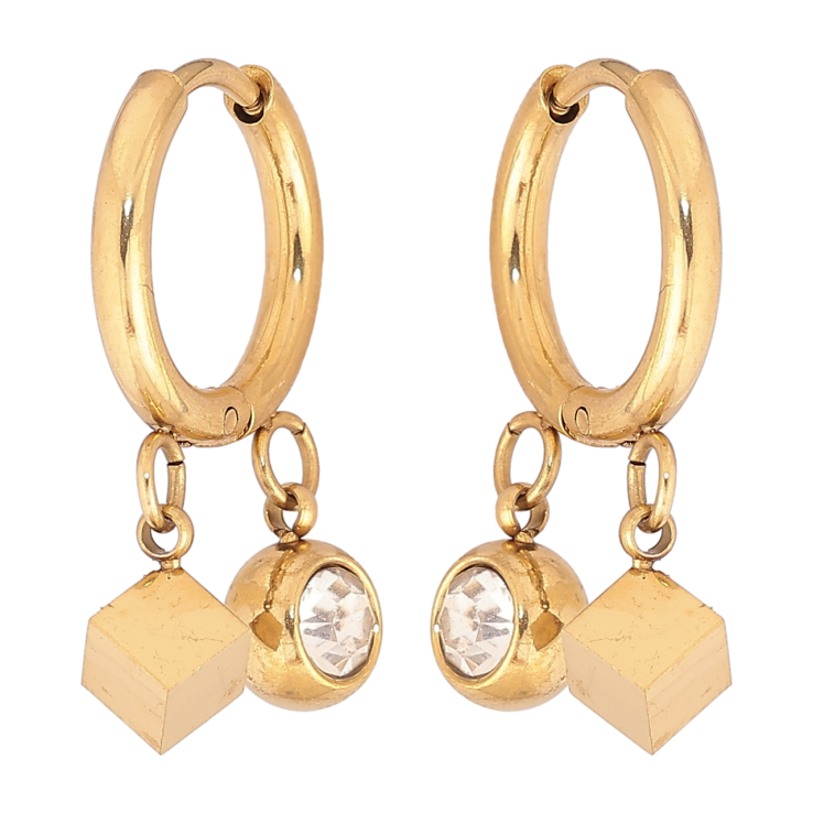 Серьги Xuping TTM Stainless Steel цвет 14К подвески на колечках Кубики и шарики с кристаллами фото №10