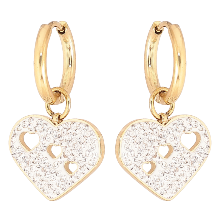 Серьги Xuping TTM Stainless Steel цвет 14К подвески на колечках Сердечки с цирконием 2 в 1 фото №6