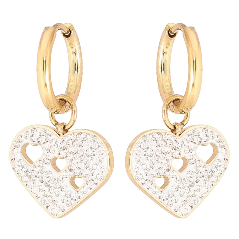 Сережки Xuping TTM Stainless Steel колір 14К підвіски на колечках «Сердечка з цирконієм» 2 в 1 фото №1
