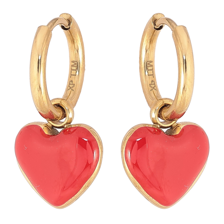 Серьги Xuping TTM Stainless Steel цвет 14К подвески на колечках Сердечки с красной эмалью 2 в 1 фото №15