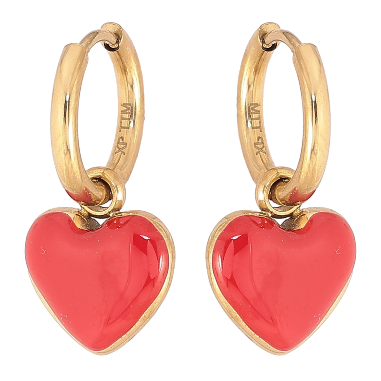 Серьги Xuping TTM Stainless Steel цвет 14К подвески на колечках Сердечки с красной эмалью 2 в 1 фото №5