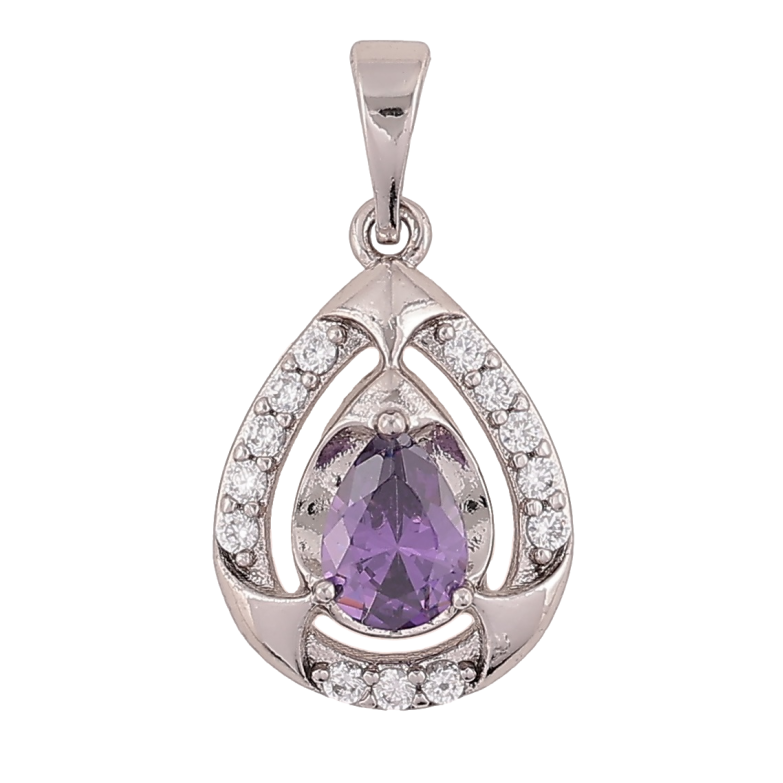 Кулон Xuping Родий Капелька с сиреневым фианитом и цирконием для цепочки до 6мм фото №1