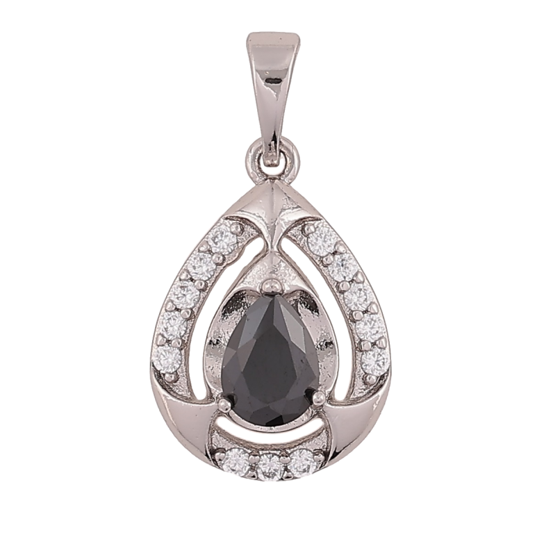 Кулон Xuping Родий Капелька с черным фианитом и цирконием для цепочки до 6мм фото №1