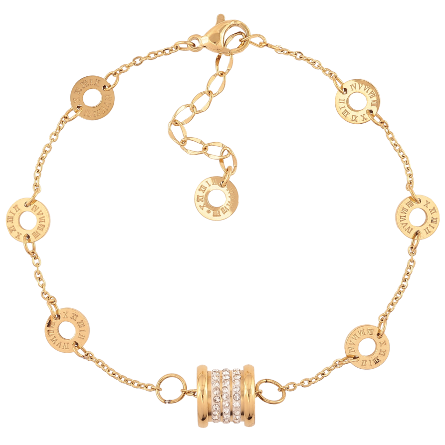 Браслет Xuping ТТМ Stainless Steel колір 14К «Ланцюжок з кільцями і циліндром» з доп.ланцюгом 19.5-23см х 1мм фото №1