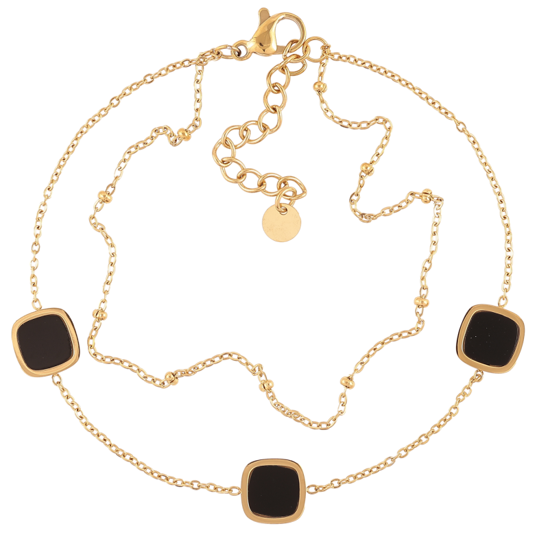 Браслет Xuping ТТМ Stainless Steel цвет 14К Двойная цепочка с черными вставками с доп.цеп 19-22.5см х 2мм фото №1